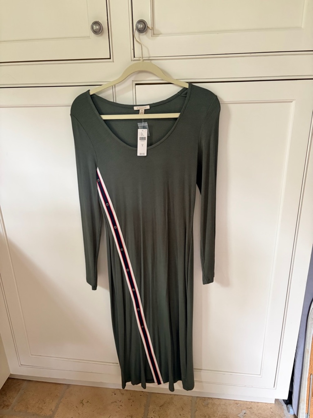 Bordeaux Olive Green Maxi Dress with Side Stripe